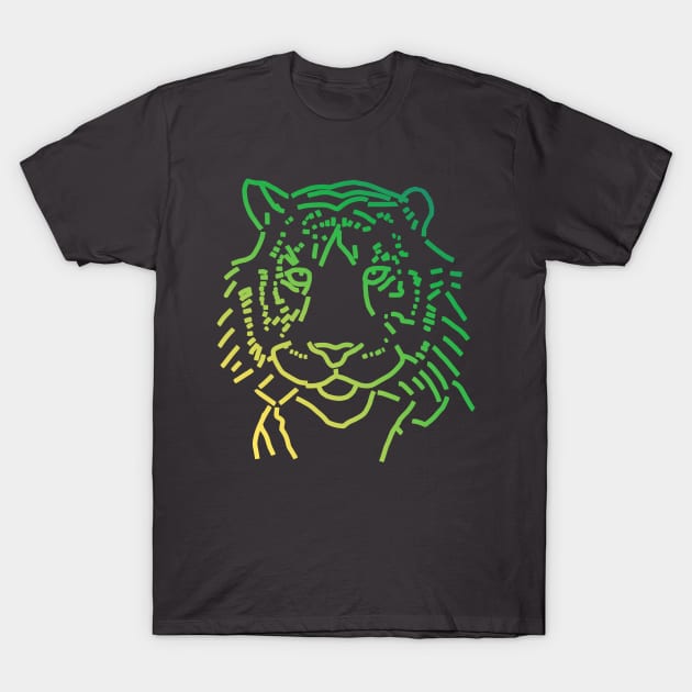 Green Tiger Face Line Art T-Shirt by ellenhenryart